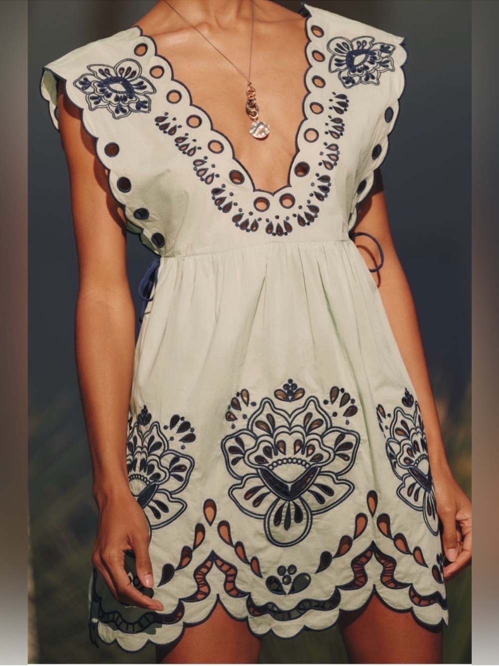 NWT Farm Rio Green and Blue Eyelet Mini Dress Coverup Small - Picture 3 of 8
